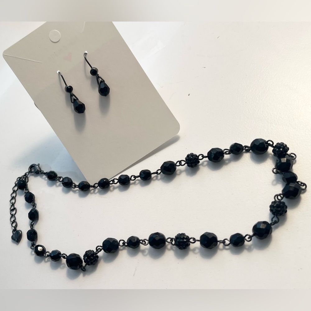 Black Beaded Necklace and Earring Set